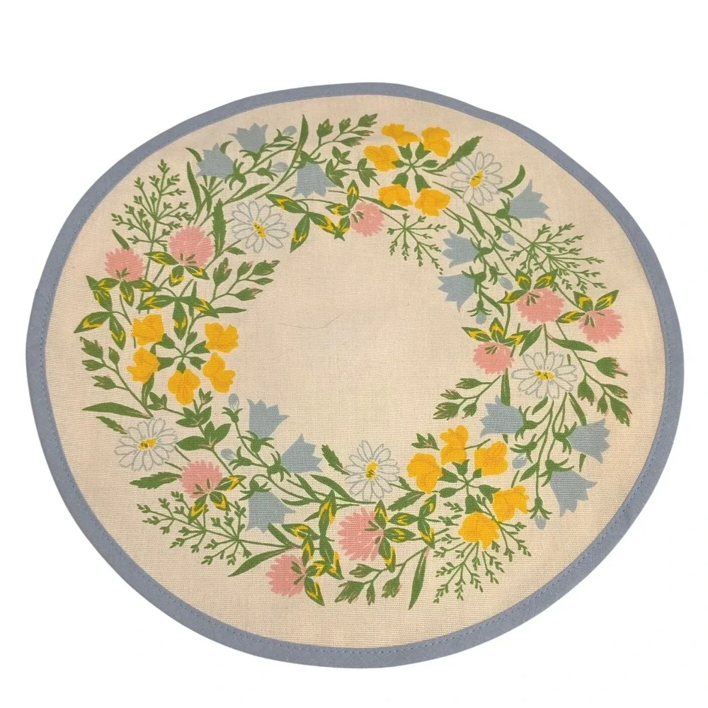 Vintage Runni Tekstiltrykk Norway Linen Cotton‎ Floral Round Placemats Set of 2